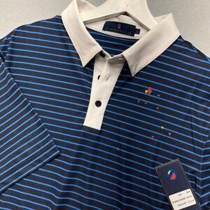 NWT Extracurricular Jackson Polo Shirt Mens Indigo Blue Stripe Paint SplatterL